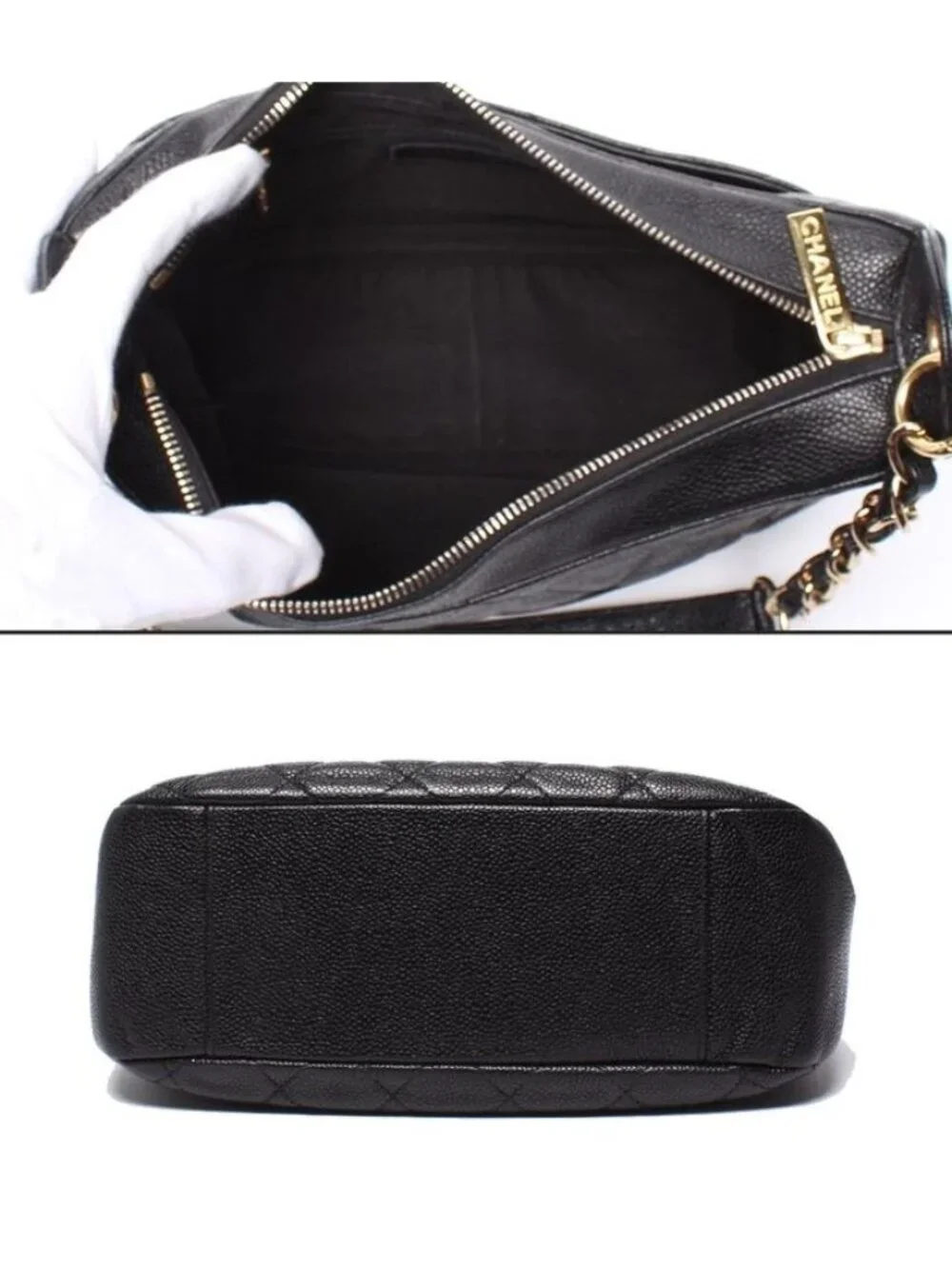 Chanel Chain Shoulder Bag Gold Caviar Leather Quilted - Picture 3 of 10